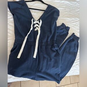 Navy Blue Lace-Up Jumpsuit